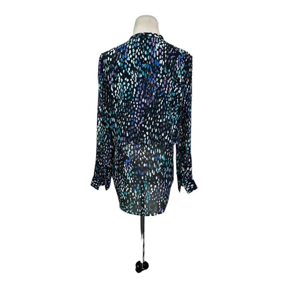 Banana Republic Black Printed Sheer Long Sleeves Button Down Blouse Size PS - Picture 11 of 15